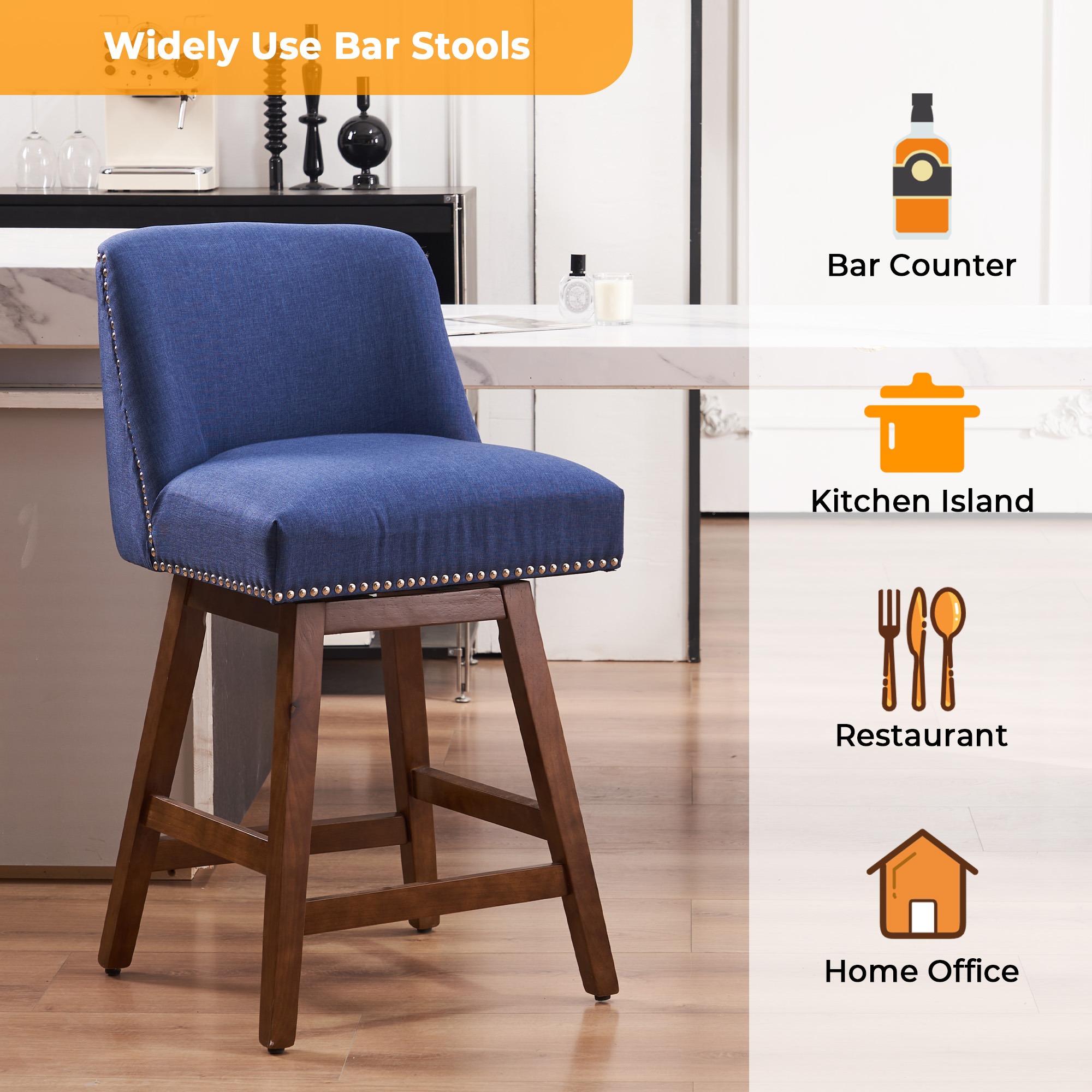 26 Swivel Bar Stools 2 Pack Classic and with Rivet Trim Decoration