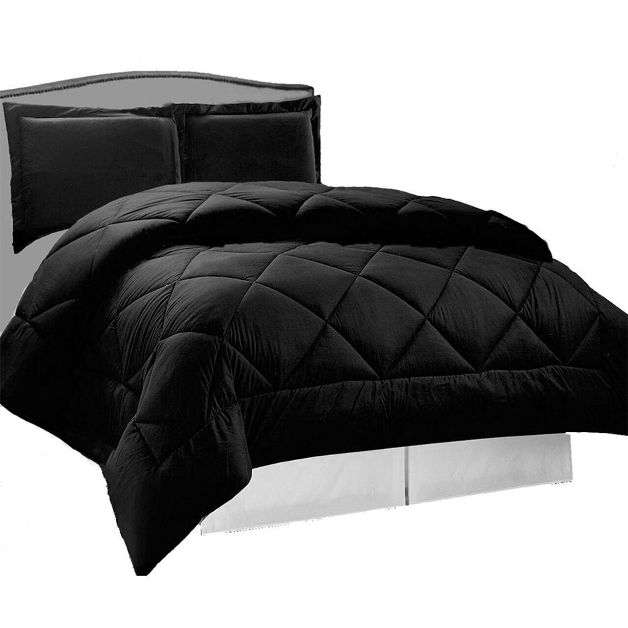 Legacy Decor 3pc Down Alternative Reversible Comforter Set Black and