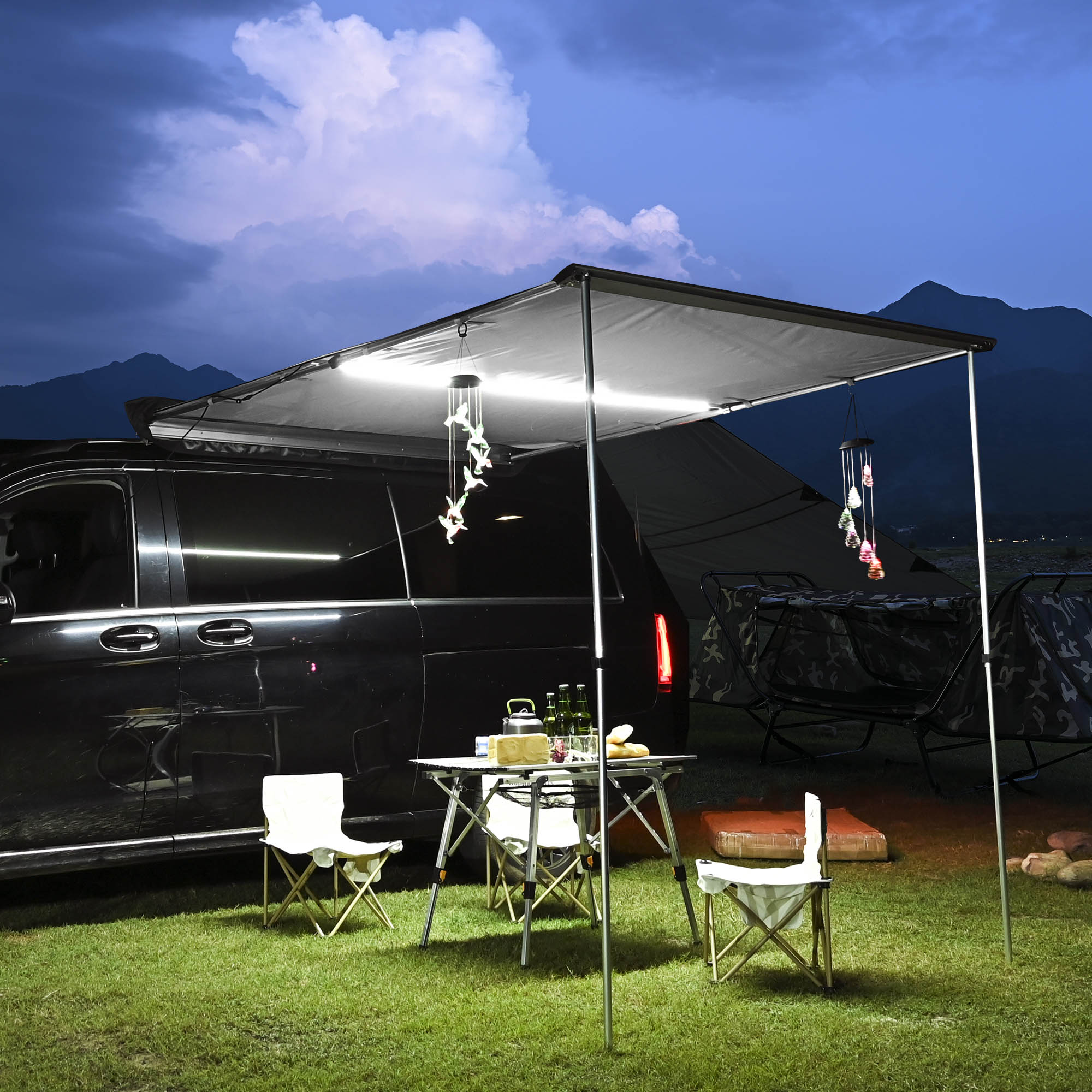 8.2x7.6 ft Car Side Awning Rooftop with LED Light Pull Out