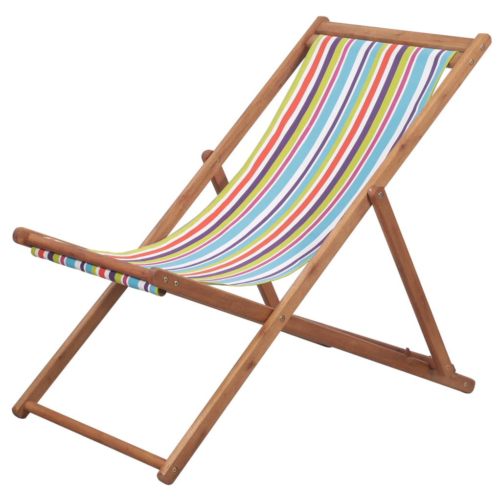 vidaXL Folding Beach Chair Fabric and Wooden Frame Multicolor