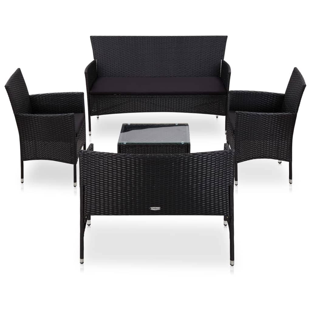 vidaXL 5 Piece Patio Lounge Set With Cushions Poly Rattan Black 5