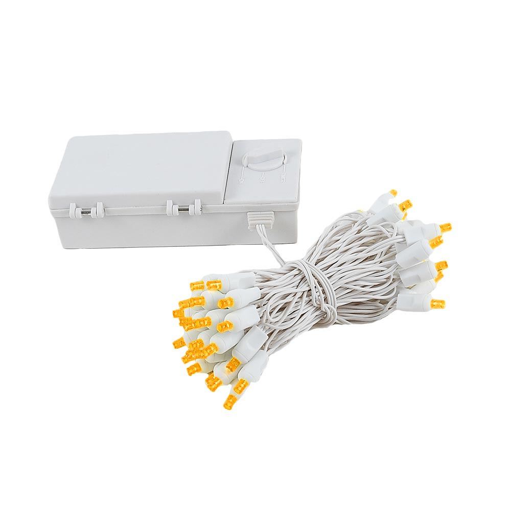 50 LED Battery Operated Christmas Lights Pure White on White Wire