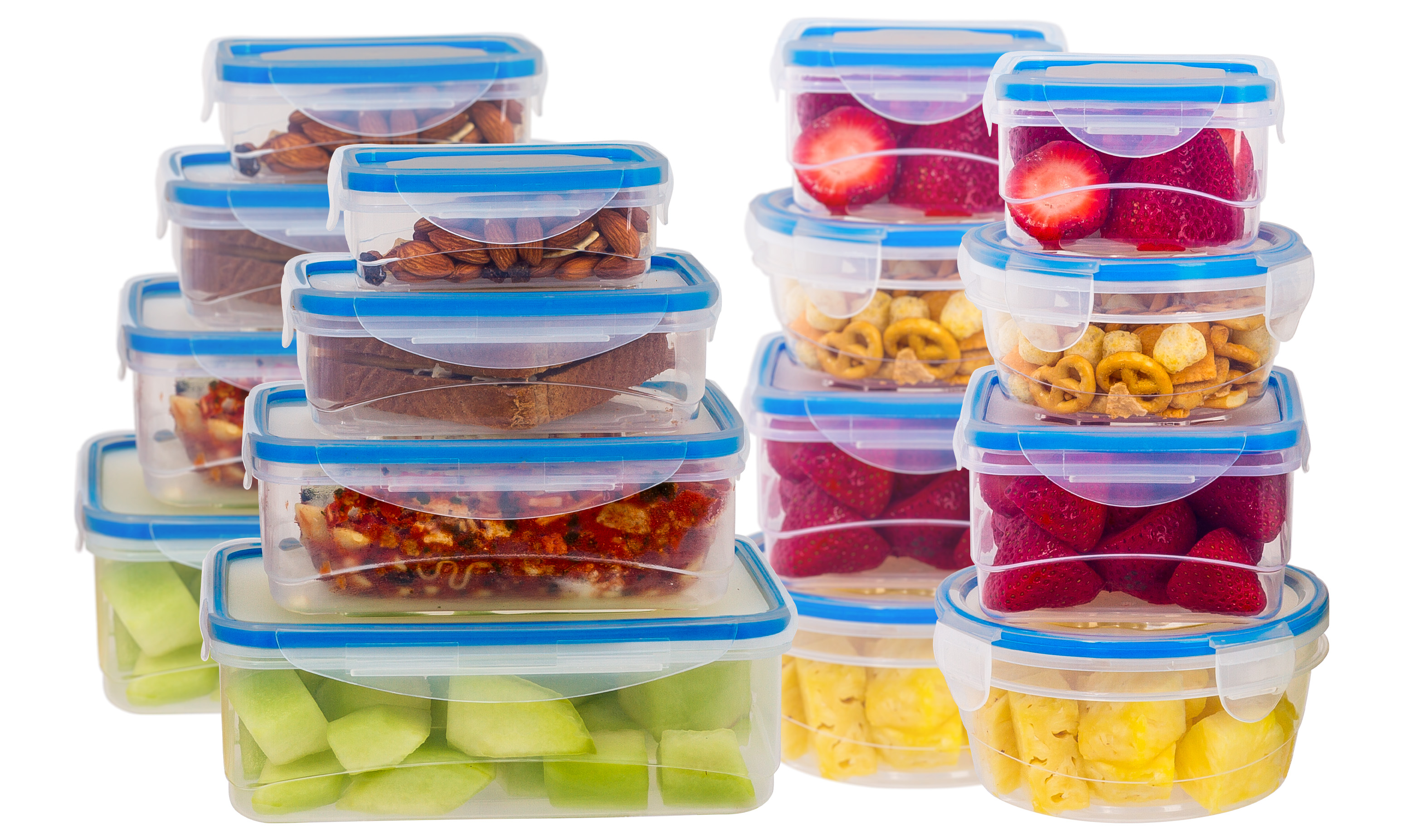 Durable Plastic Food Container Set with Snap Locking Lids, 32