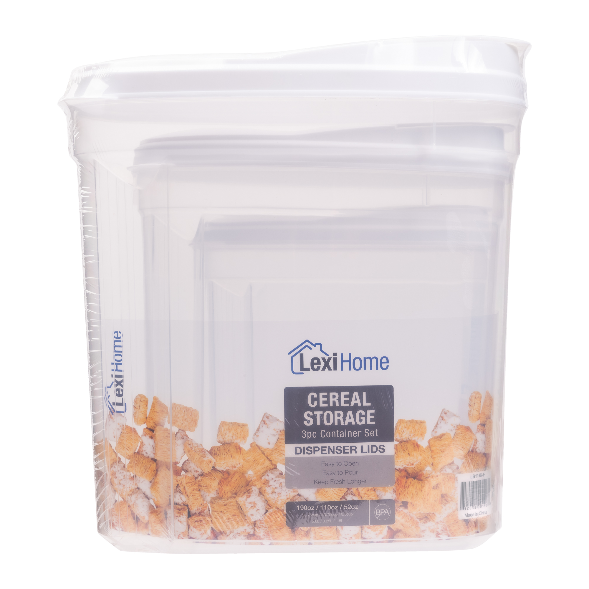 3 Piece Plastic Cereal Dispenser Dry Food Storage Container Set, Blue