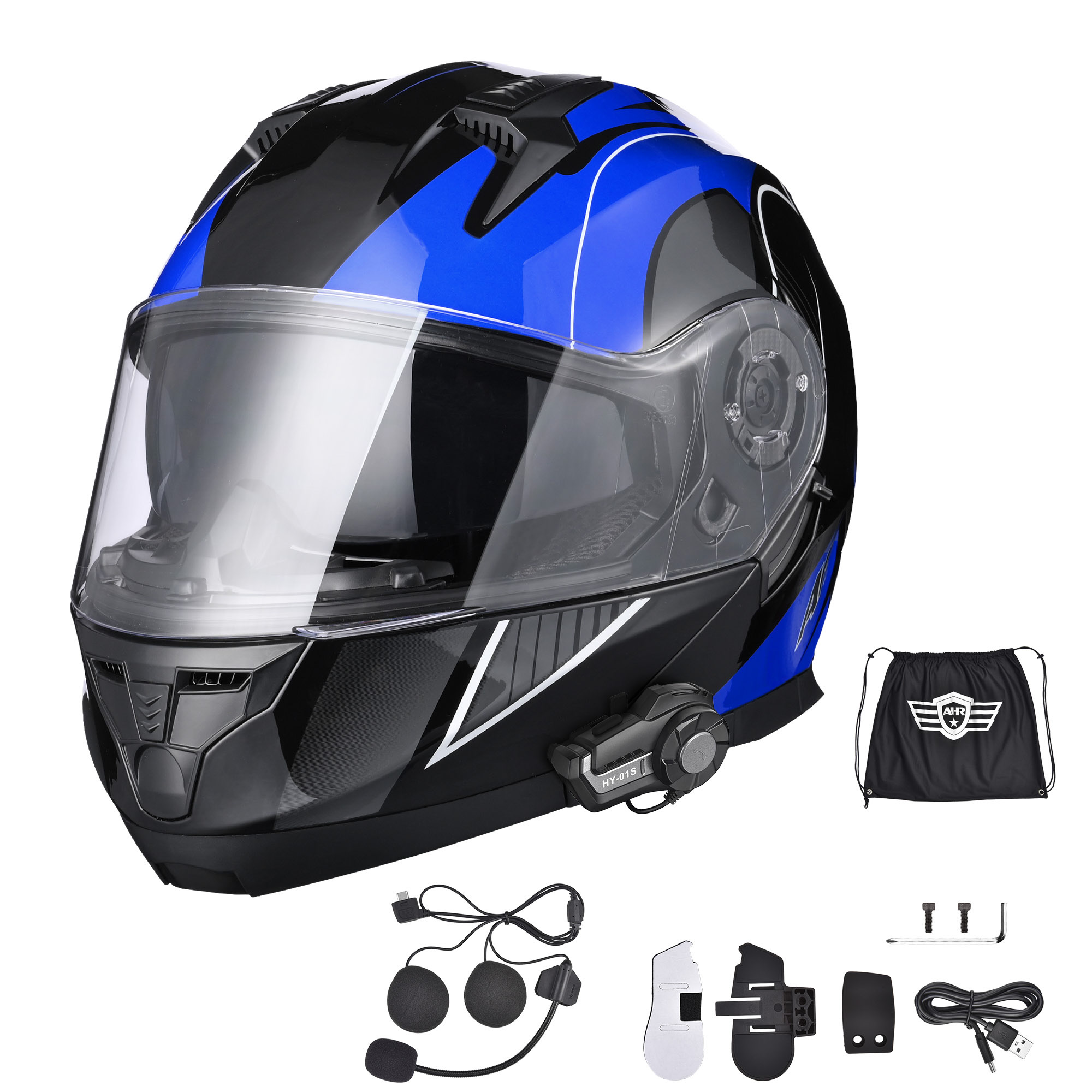 AHR Motorcycle Flip up Full Face DOT Helmet Bluetooth 5.0 Headset