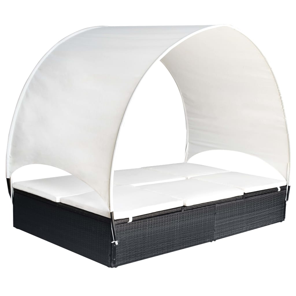 vidaXL 2-Person Sunbed with Cushion Gray Poly Rattan