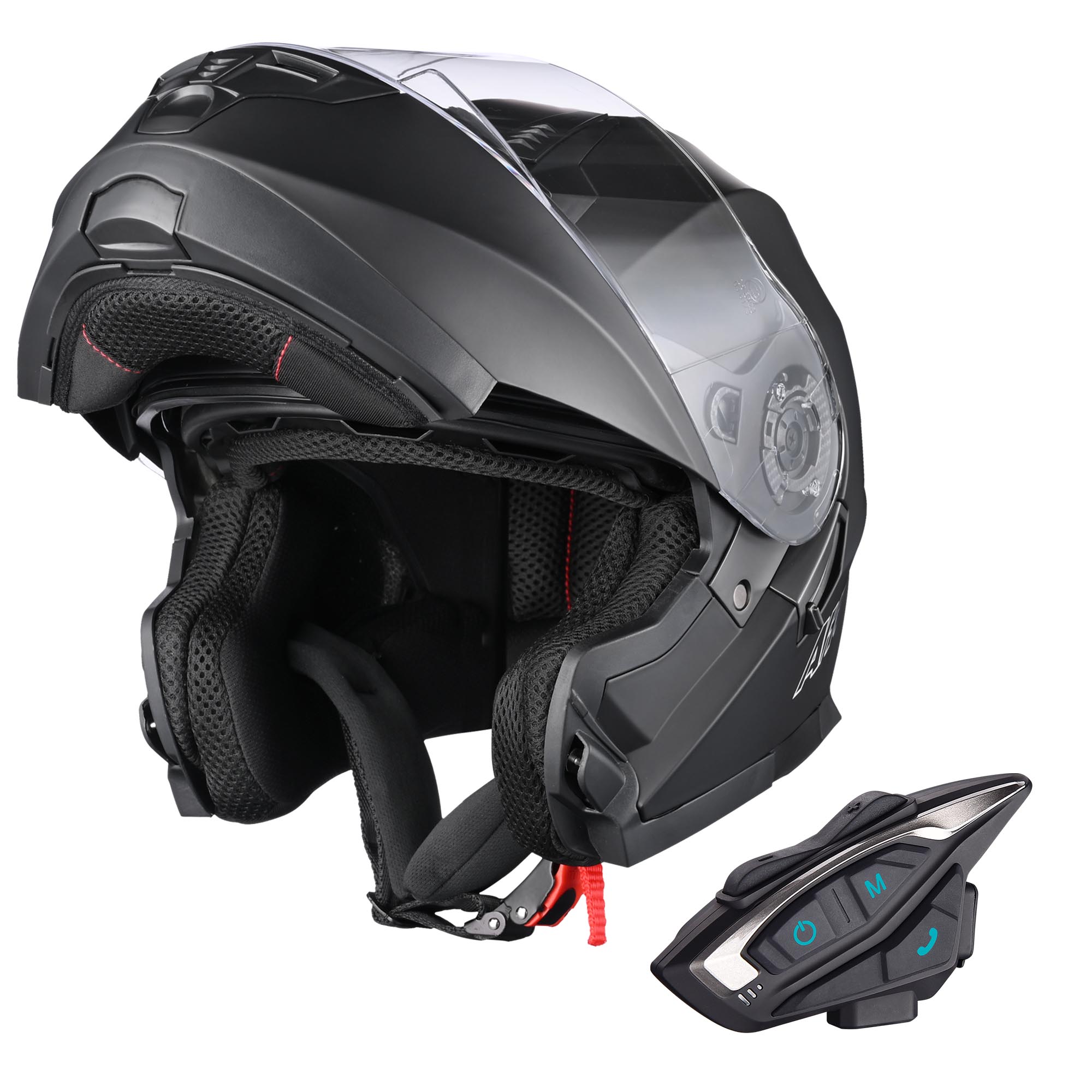 Bluetooth motorcycle helmet matte black dot full best sale face m