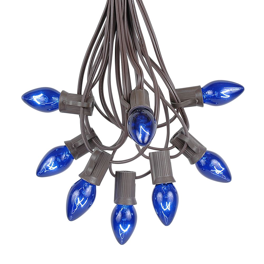 25 Foot C7 Blue Christmas Light Set, Hanging Patio String Lights, Brown Wire,  1 Each - City Market