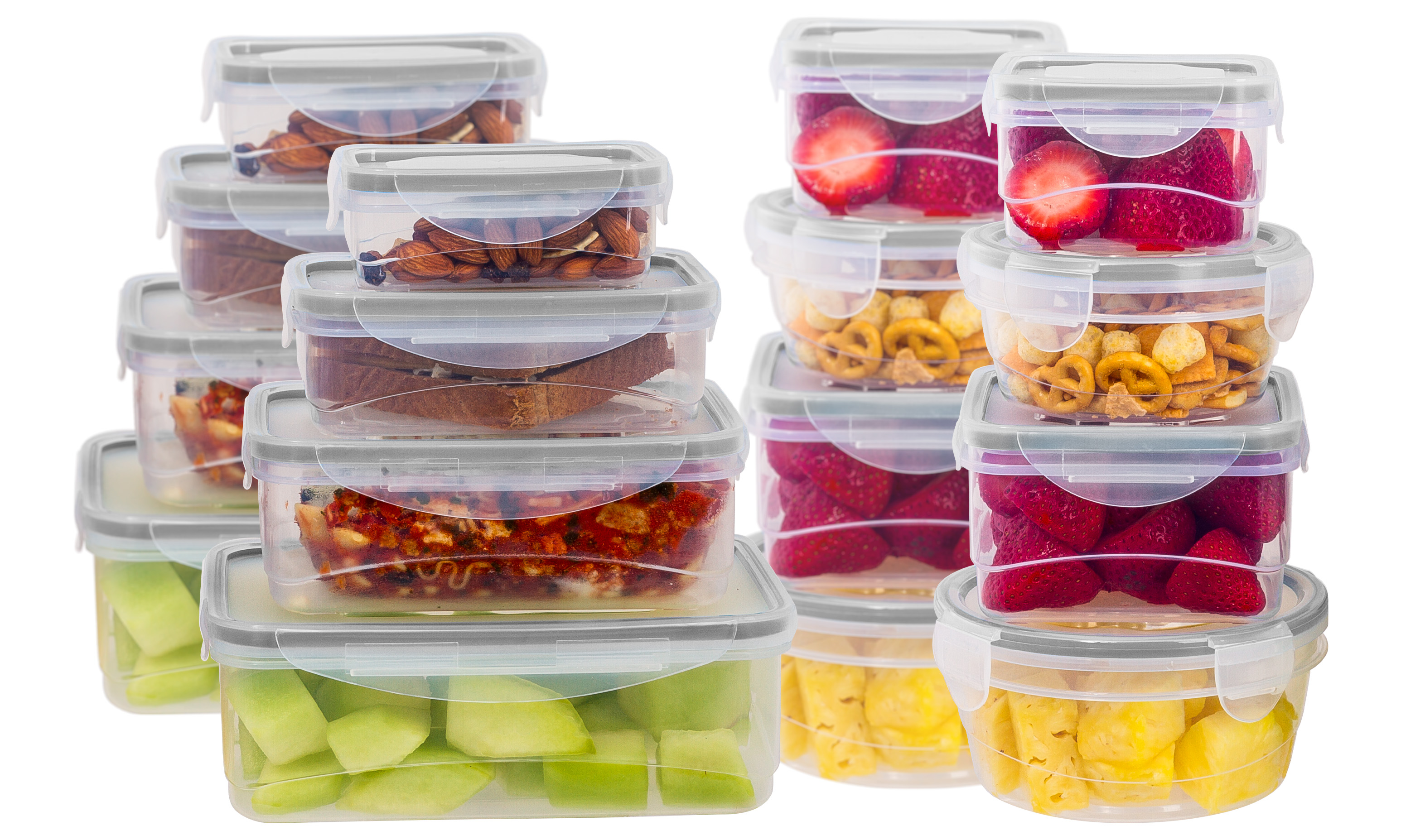 Durable Plastic Food Container Set with Snap Locking Lids, 32