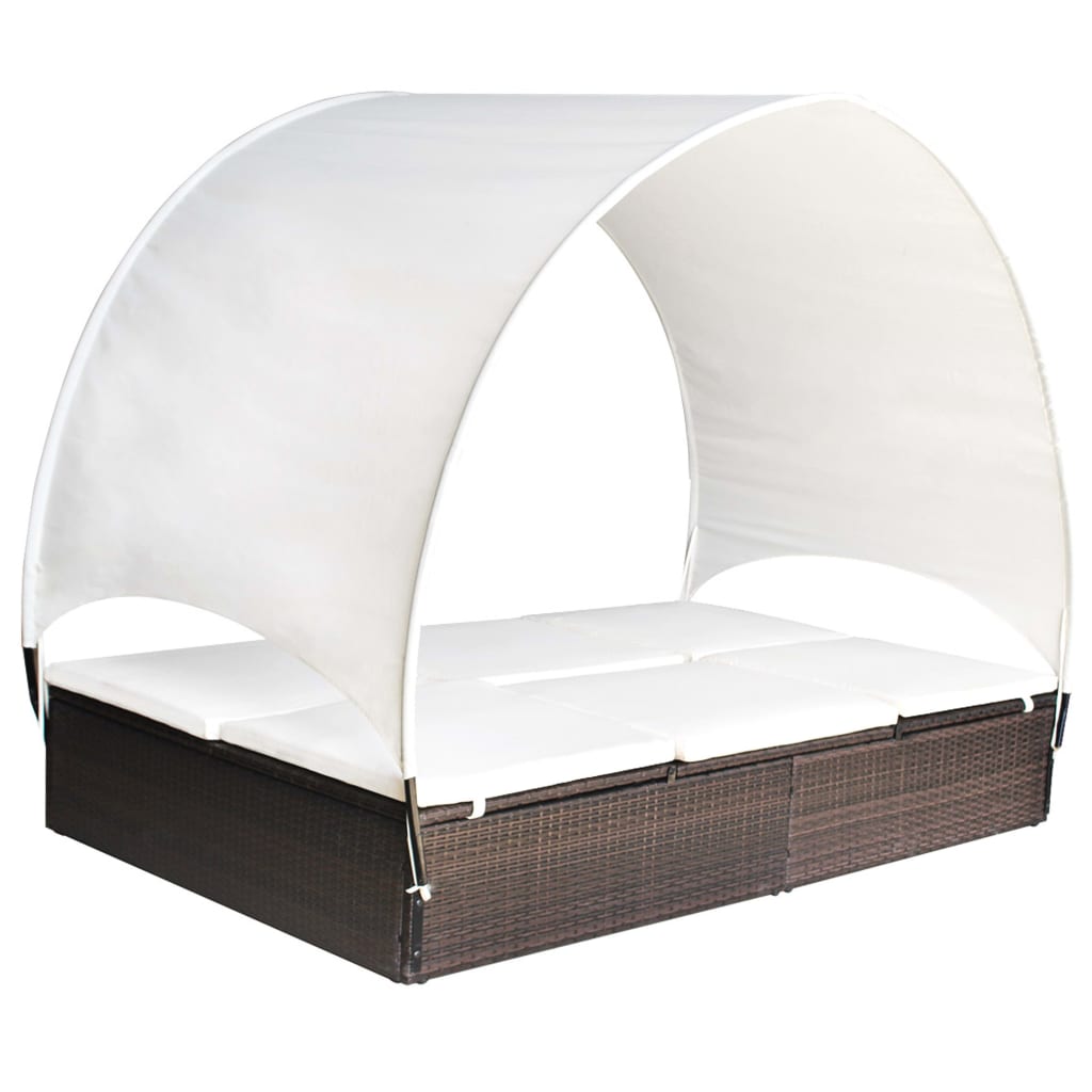 vidaXL 2-Person Sunbed with Cushion Gray Poly Rattan