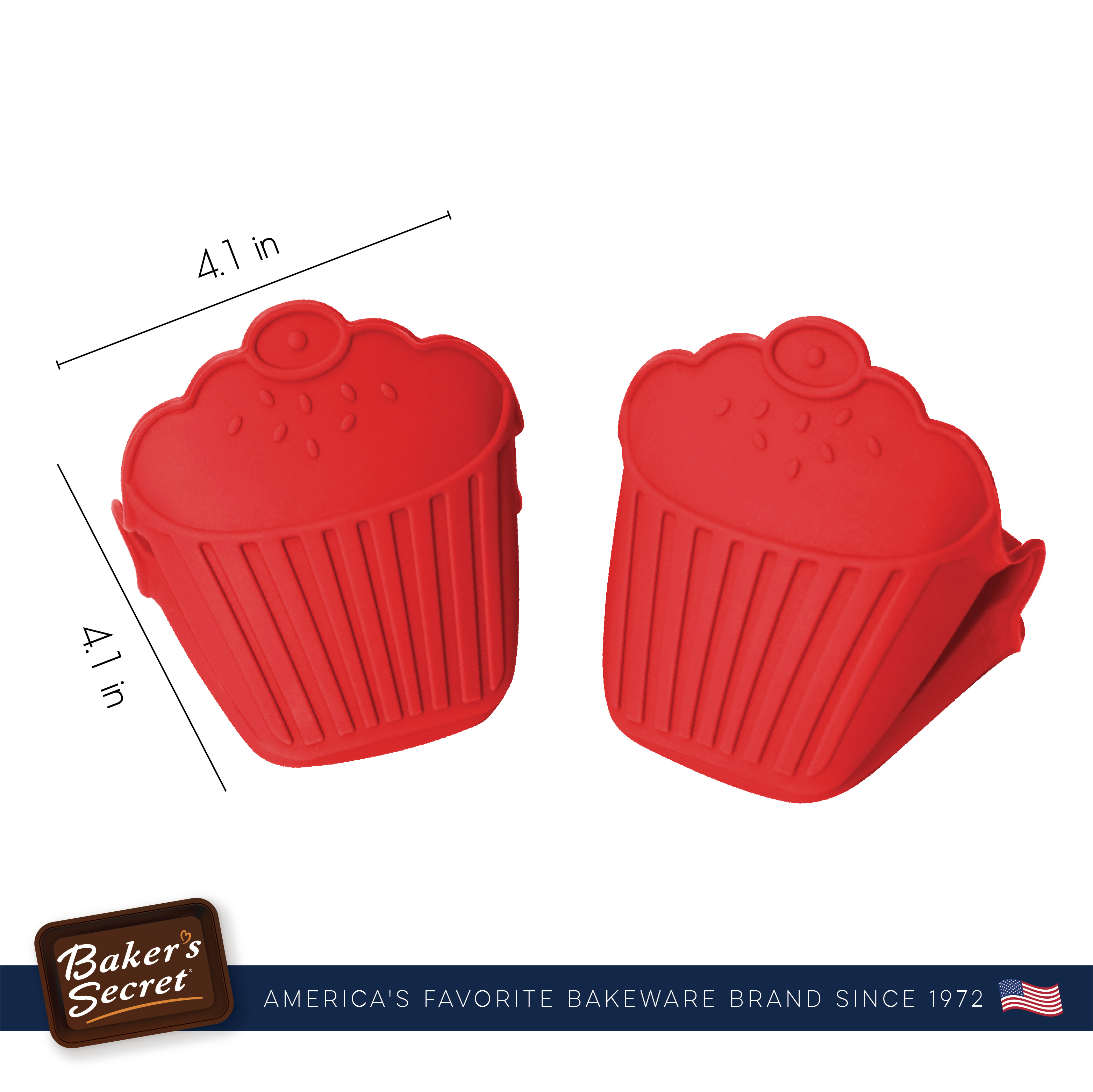 Baker's Secret - Cute Silicone Oven Mitts Pot Holder Set of 2, Extra Grip,  Cupcake Muffin Design Oven Mitt, Kitchen Accessories - Red