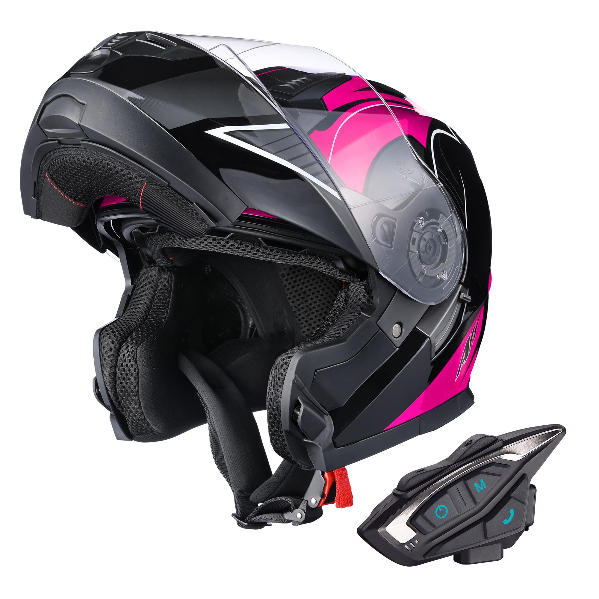 AHR Motorcycle Flip up Full Face Helmet Bluetooth 5.2 Headset DOT