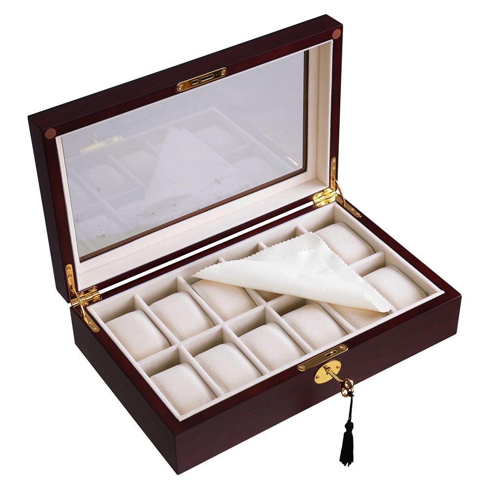 6/10/12 Slots Watch Box Luxury Display Case Glass Top Jewelry Storage Box  Gift