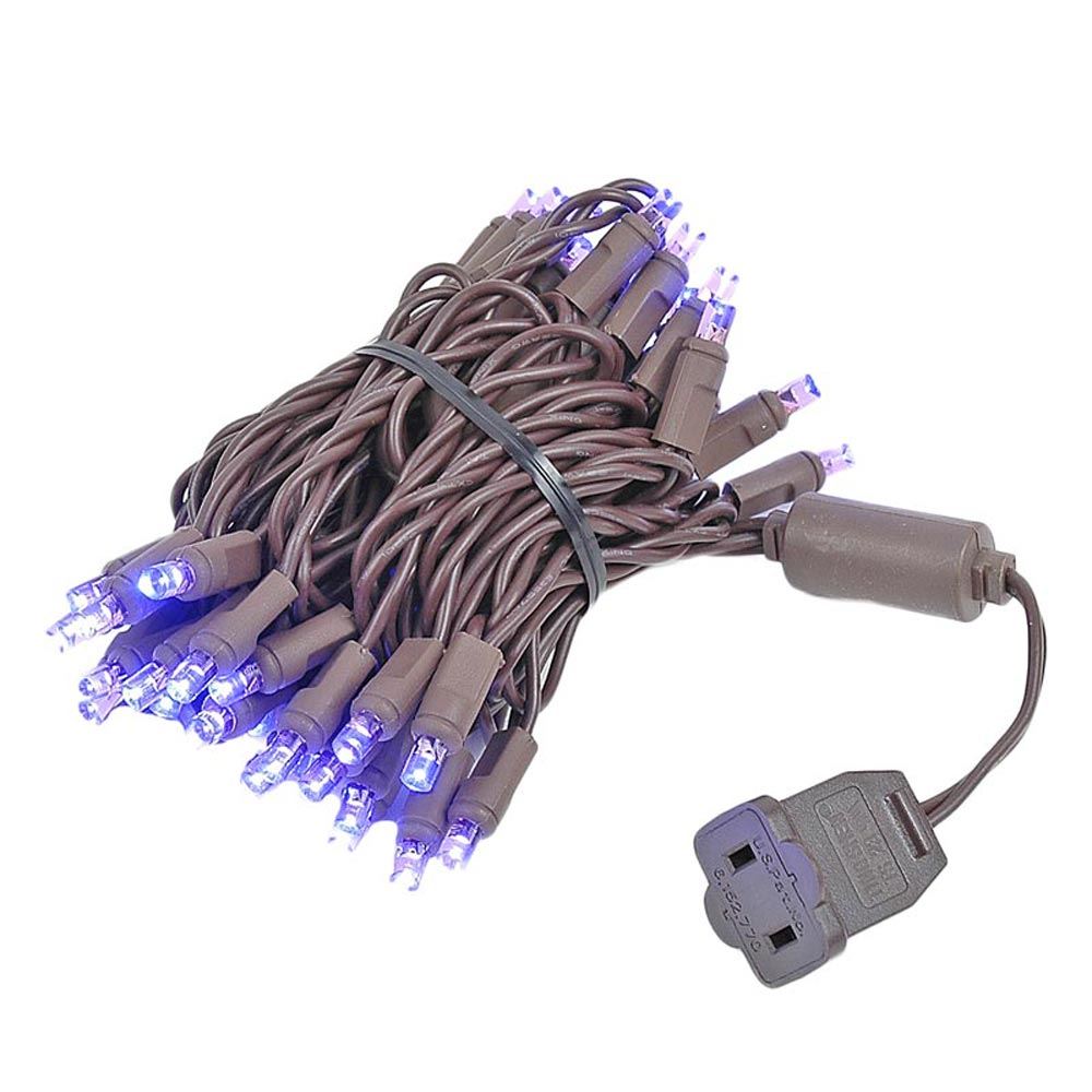 50 Light LED Christmas Mini Light Set, Patio Lights, Multi, Brown Wire