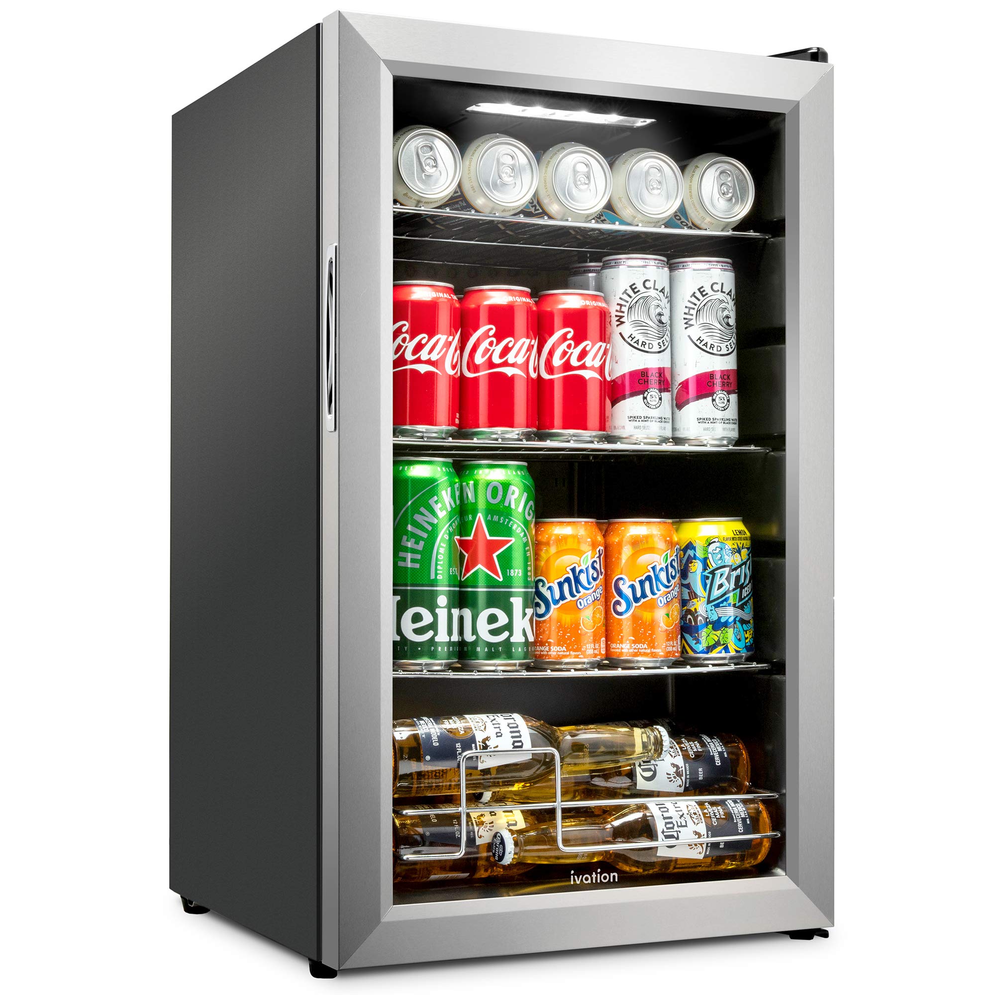 Ivation Beverage Refrigerator, Freestanding Mini Fridge with Glass 