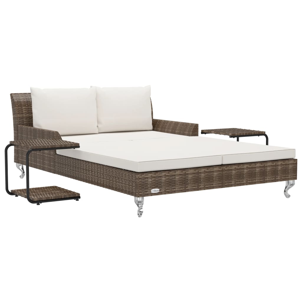 vidaXL 2-Person Sunbed with Cushion Gray Poly Rattan