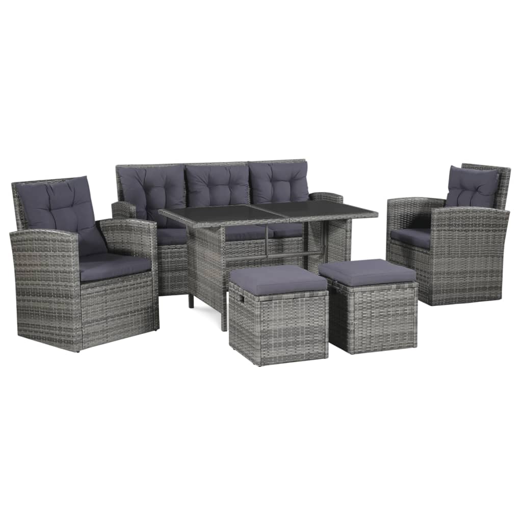 Vidaxl 6 piece garden lounge set with cushions poly rattan grey new arrivals