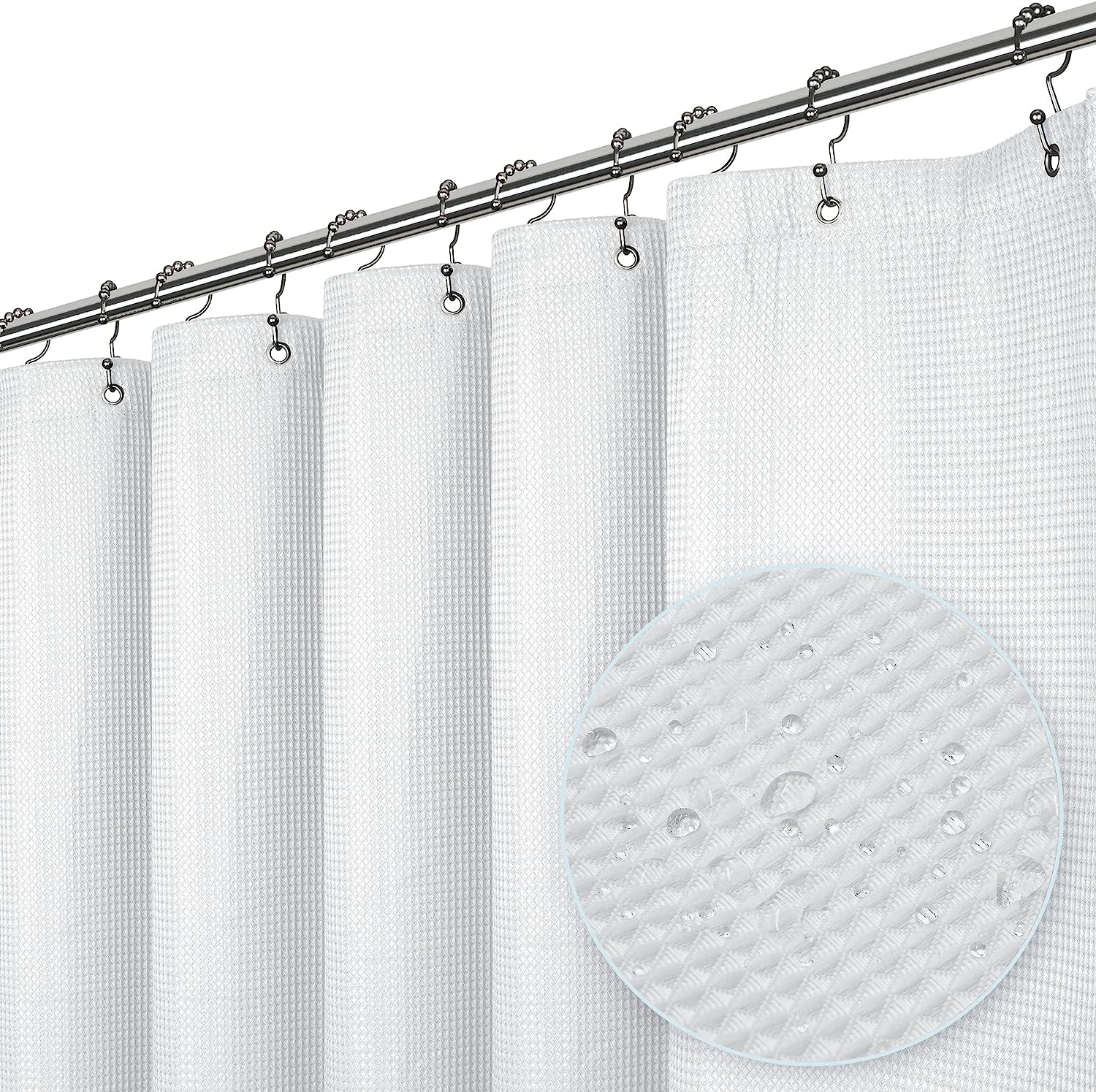 Waffle Weave Fabric Shower Curtain 72" W x 72" H White, 72" W x 72