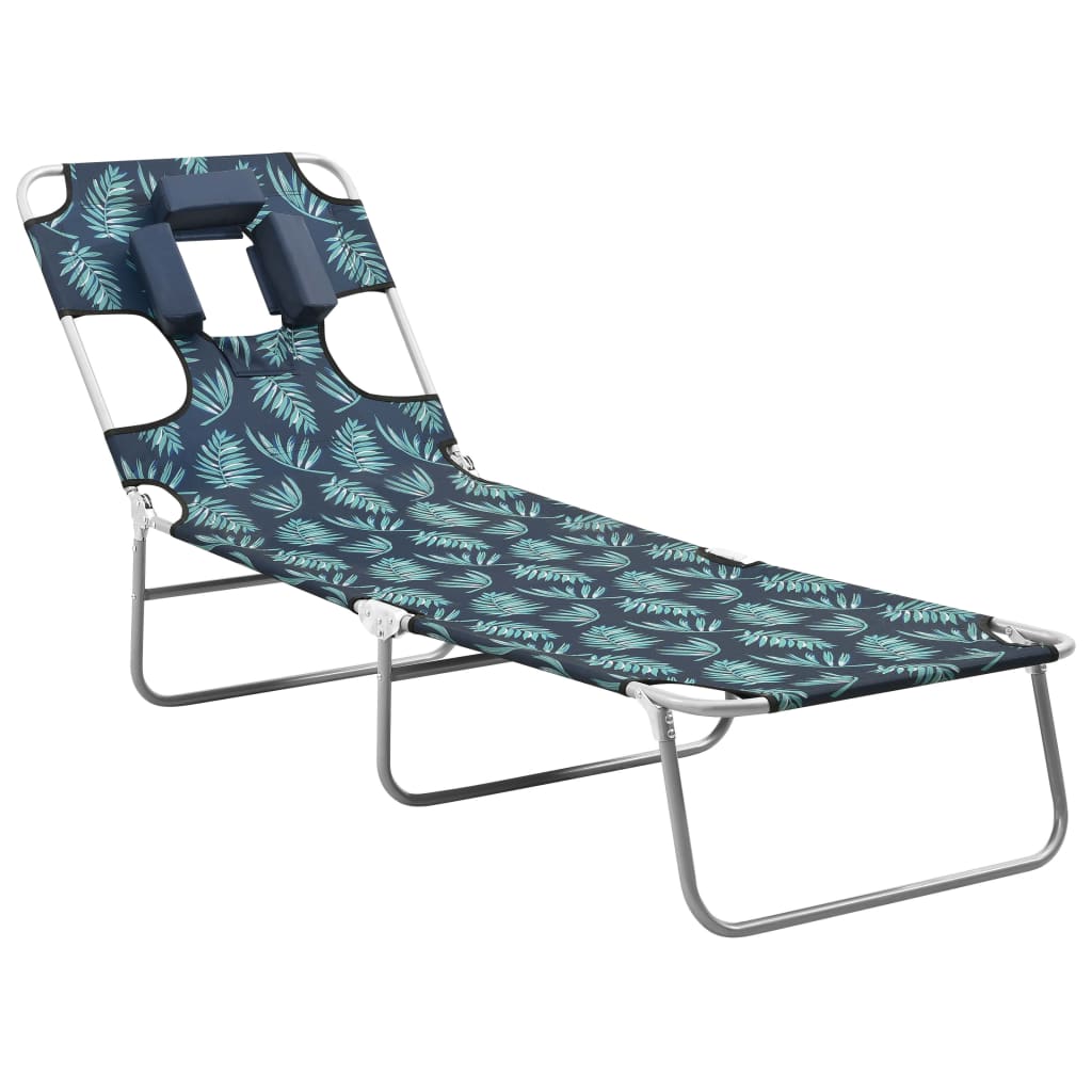 vidaXL Folding Sun Lounger with Head Cushion Steel Leaves Print 1