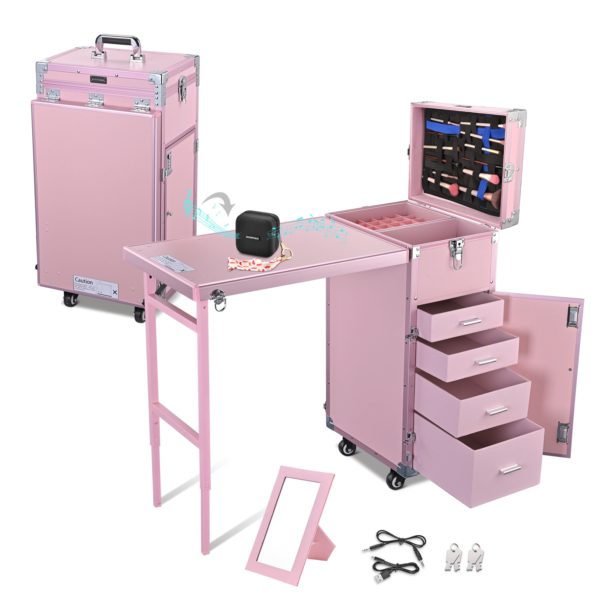 Byootique Nail Desk Mobile Station Rolling Makeup Train Case Manicure Table  Cosmetic Pink, 1 - Fry's Food Stores