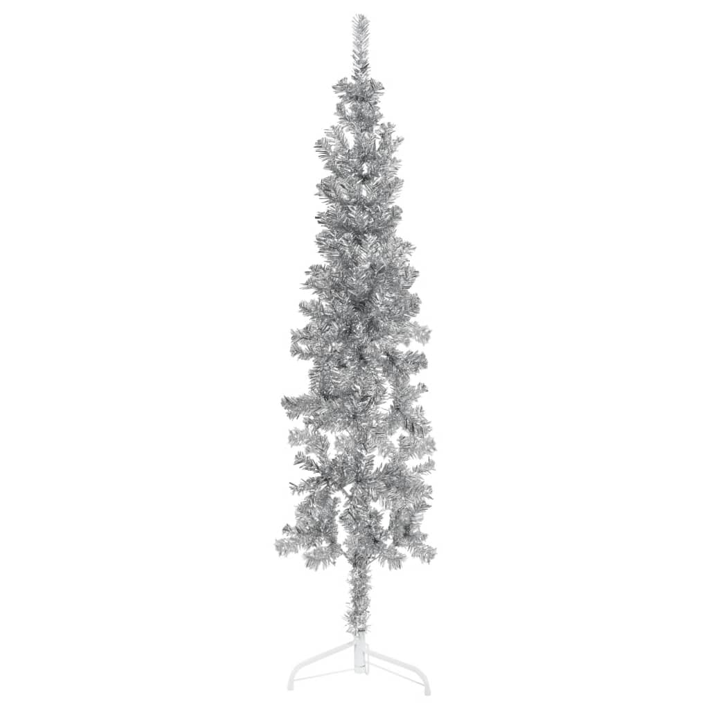 vidaXL Slim Artificial Half Christmas Tree with Stand Silver 6 ft, 6x2 ...