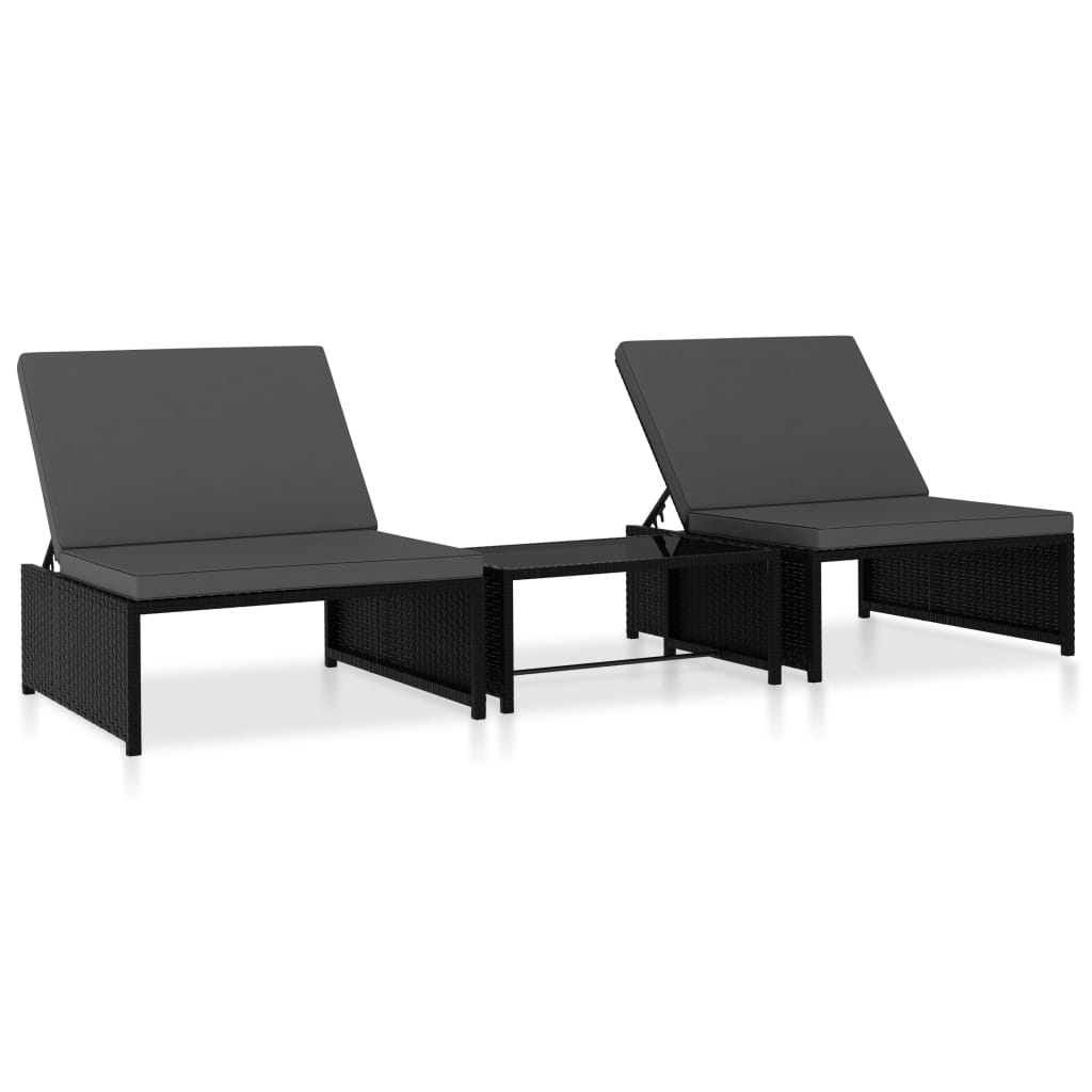 vidaXL Sun Loungers 2 pcs with Table Poly Rattan Gray, N/A - Jay C Food  Stores